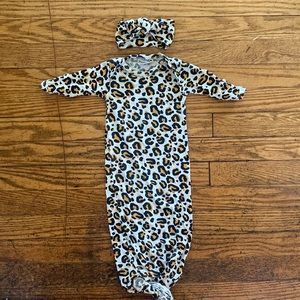 Spearmint Baby Knotted Leopard Gown w/ Bow